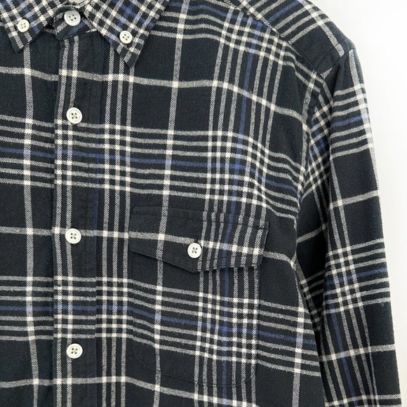 Saturdays NYC Black White Blue Plaid Button Up Flannel Overshirt Shirt sz M - Picture 3 of 6